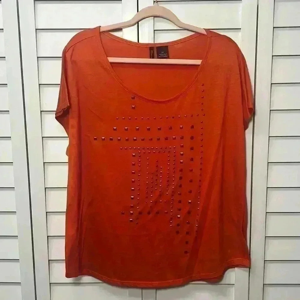 New Directions Studded Top Size 2X Orange